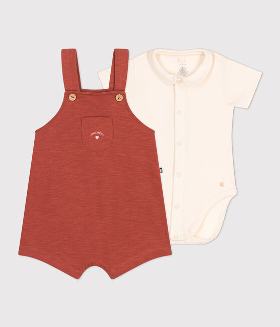 Babies' Slub Jersey Dungaree Set FAMEUX brown