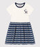 Girls' Short-Sleeved Cotton Dress MEDIEVAL blue/MARSHMALLOW white