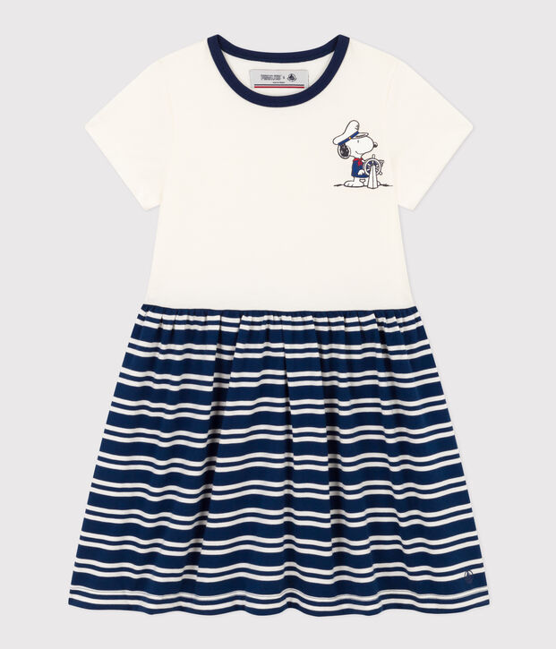 Girls' Short-Sleeved Cotton Dress blue/white