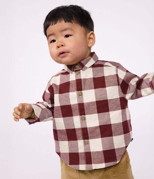 Babies' checked flannel shirt brown/beige