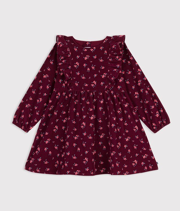 Girls' long-sleeved dress in floral velour red/multicolor