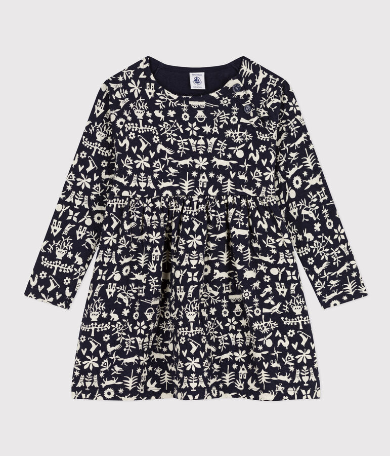 Girls' long-sleeved printed tube knit dress blue/ecru