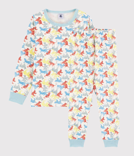 Boys' Cat Print Fleece Pyjamas MARSHMALLOW white/MULTICO white