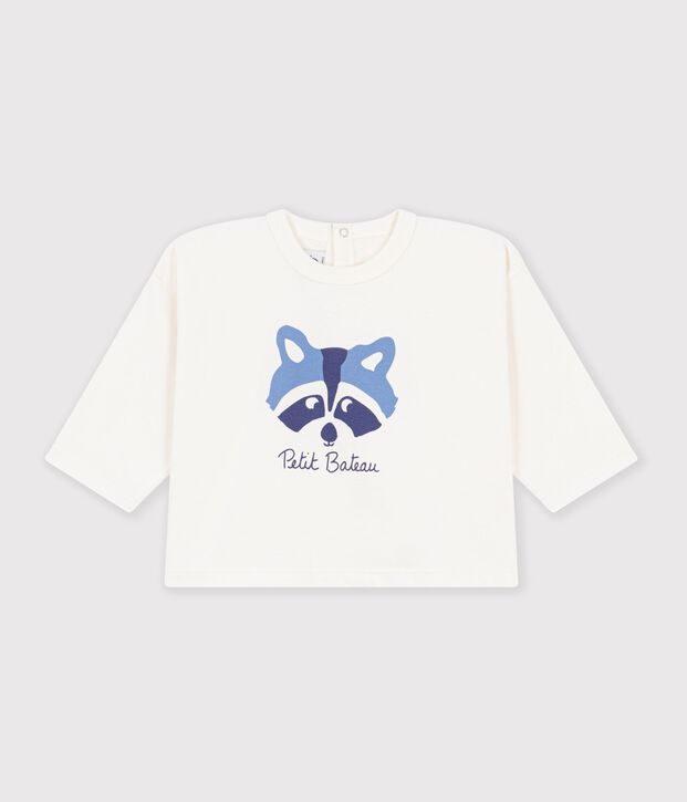 Babies' long-sleeved plain cotton T-shirt with a motif MILK