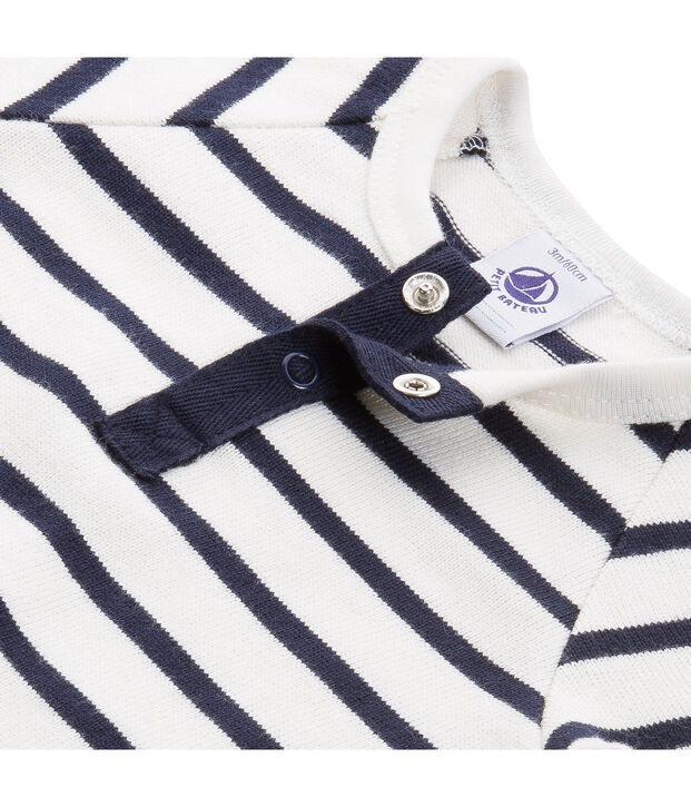 Baby boy coverall in striped heavy jersey white/blue