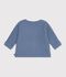 Baby cardigan knitted in garter stitch in plain cotton blue