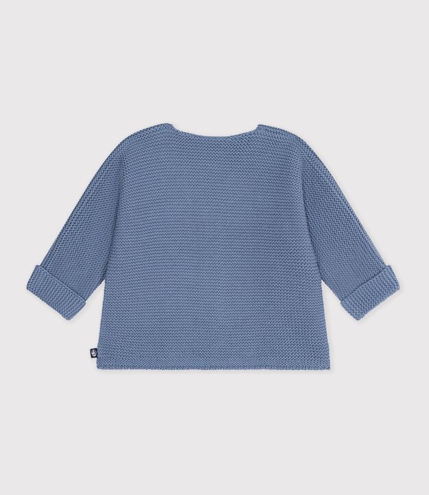 Baby cardigan knitted in garter stitch in plain cotton blue