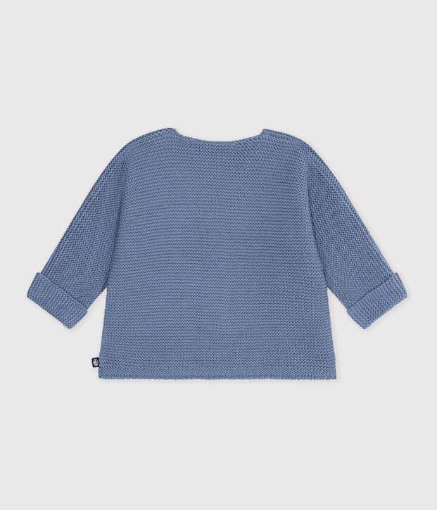 Cardigan b&eacute;b&eacute; tricot point mousse en coton uni blue