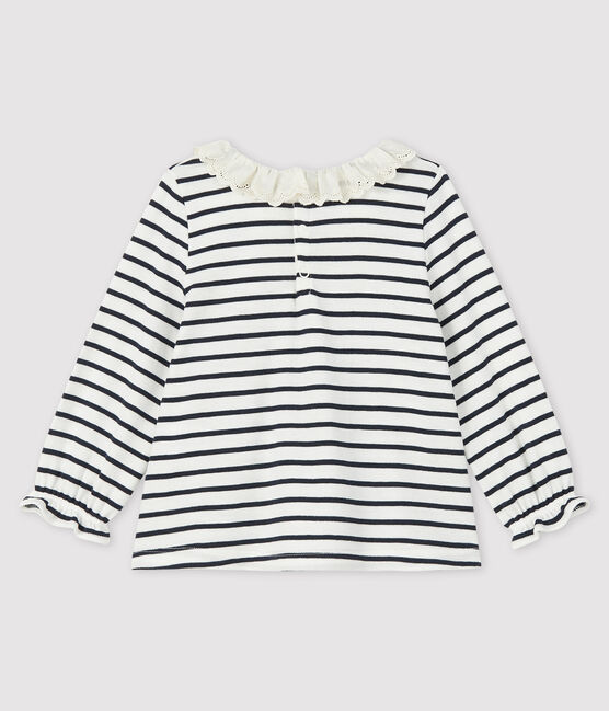 Baby girl's long-sleeved blouse MARSHMALLOW white/SMOKING blue