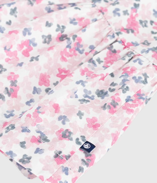 Children's short-sleeved printed cotton dress white/multicolor