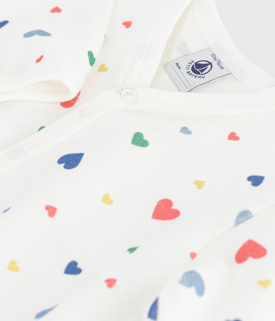 Babies' footless printed cotton pyjama suit MARSHMALLOW white/MULTICO white