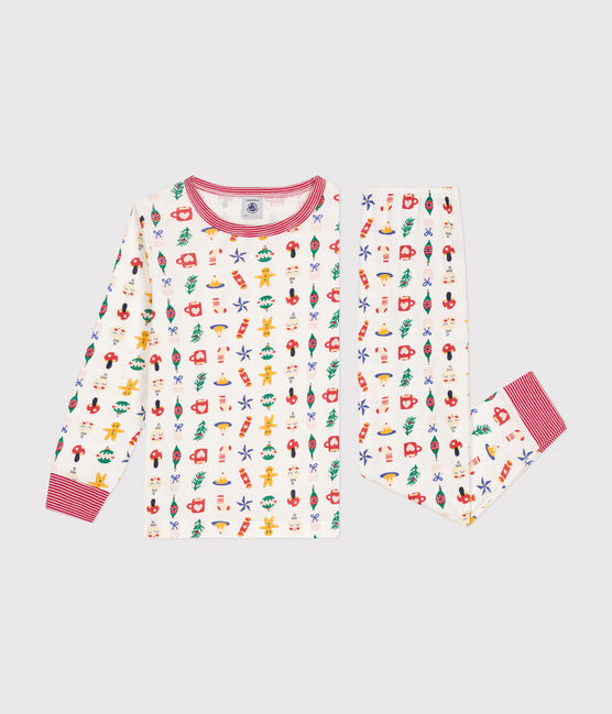 Children's Christmas print cotton pyjamas MARSHMALLOW white/MULTICO white