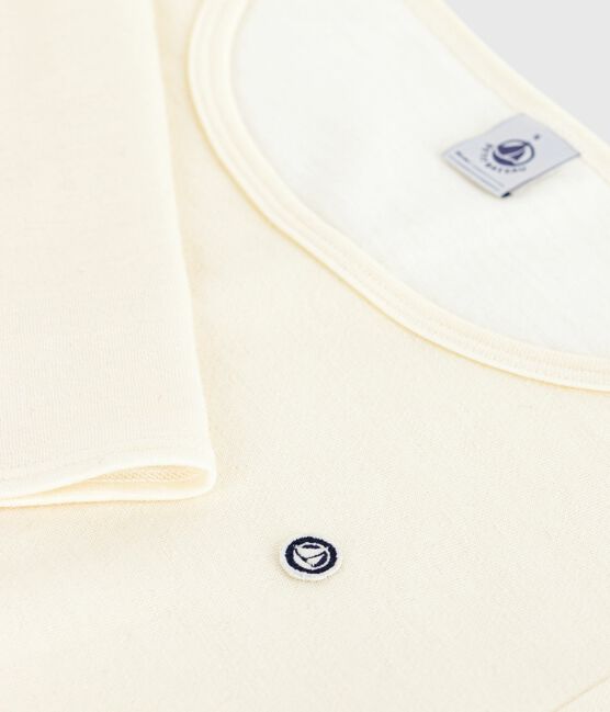 Women's long-sleeved wool and cotton T-shirt ECRU grey