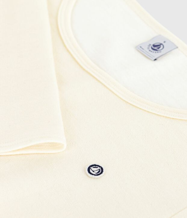 Women's long-sleeved wool and cotton T-shirt beige