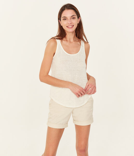 Women's sleeveless linen top MARSHMALLOW white