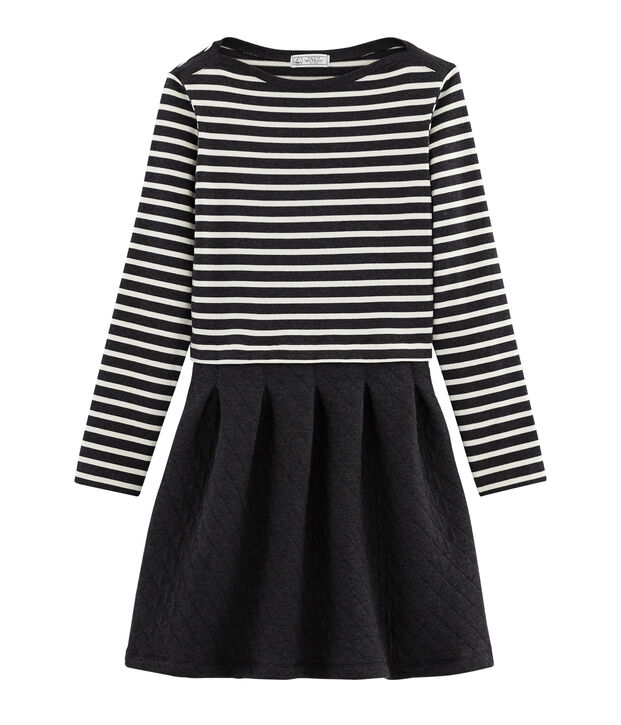 Women's Long-Sleeved Dual Material Dress grey/white