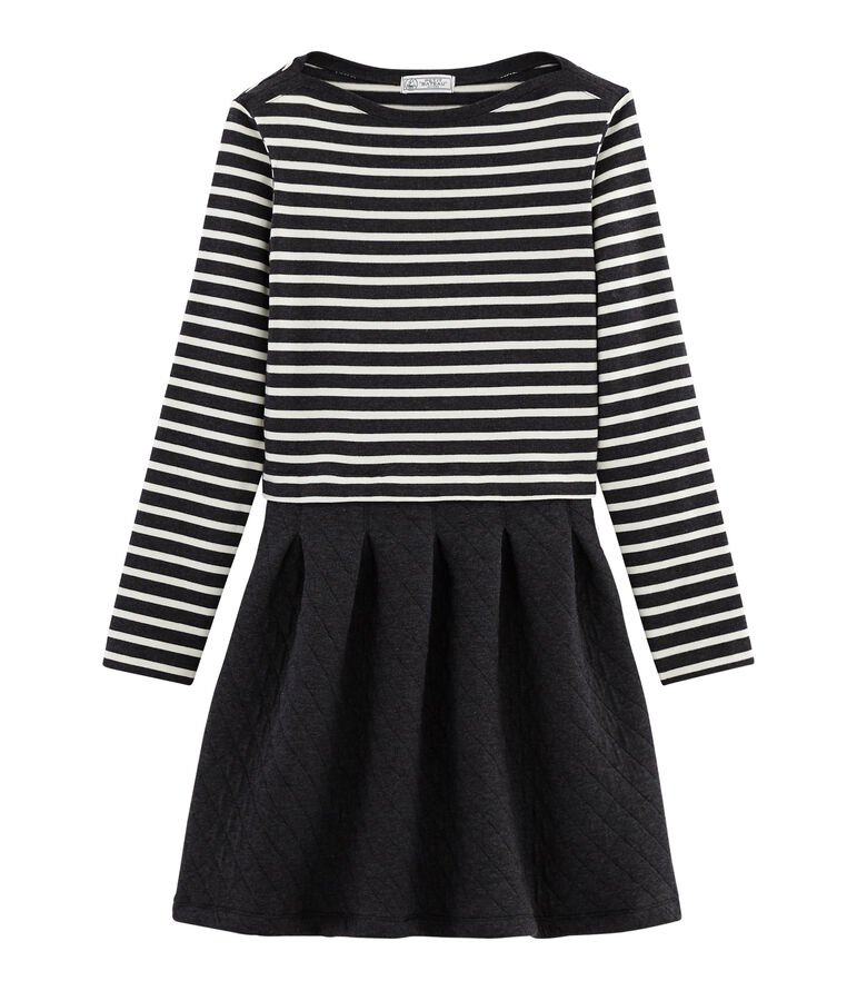 Women's Long-Sleeved Dual Material Dress CITY black/COQUILLE beige