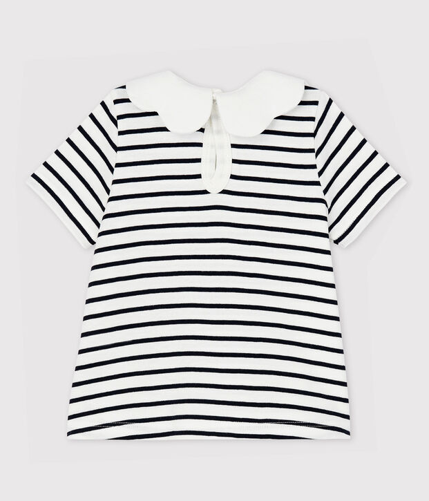 Baby Girls' Short-Sleeved Cotton Blouse white/blue