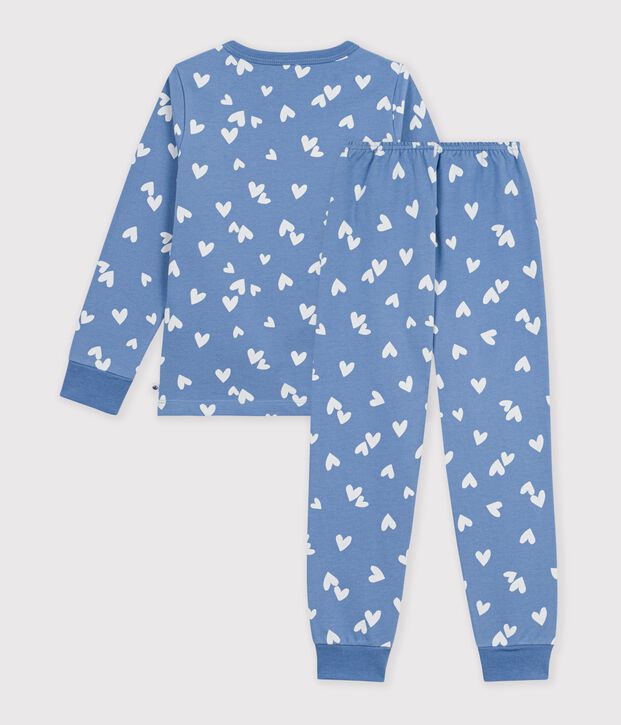 Children's fleece pyjamas with hearts blue/white
