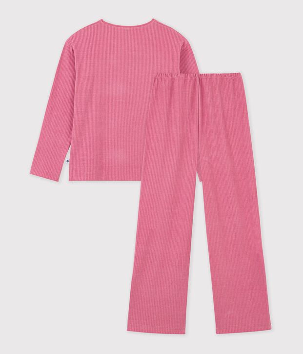 Women's plain ribbed velour pyjamas pink