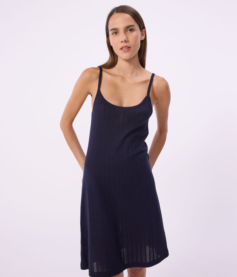 Women's openwork cotton nightdreaa SMOKING blue