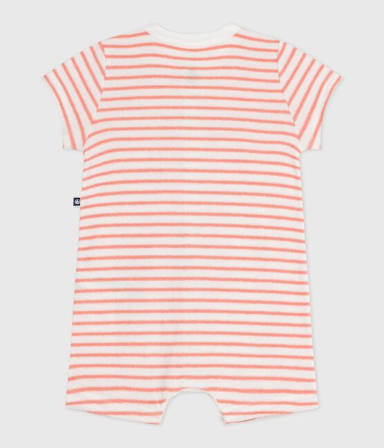 Babies' stripy cotton terry playsuit MARSHMALLOW orange/ABRICOT