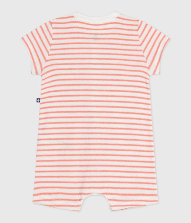 Babies' stripy cotton terry playsuit orange/orange
