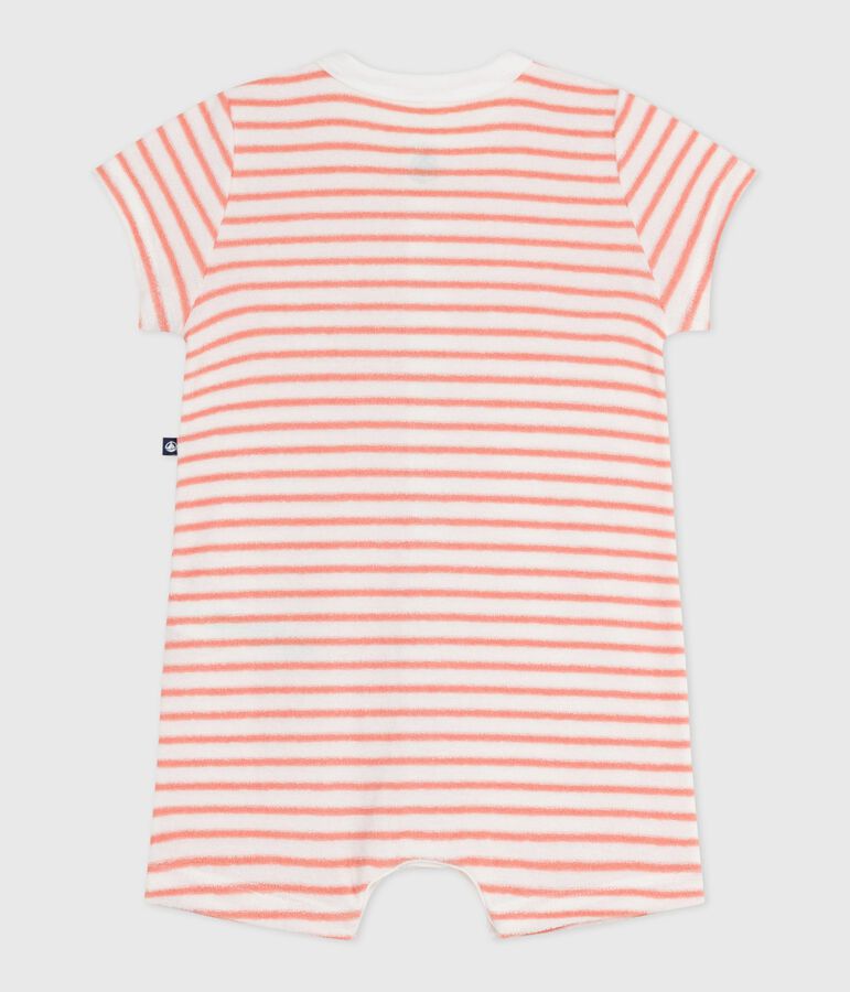 Babies' stripy cotton terry playsuit white/orange