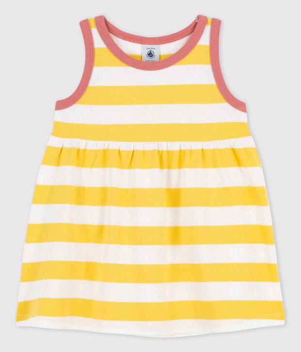 Babies' Sleeveless Striped Jersey Dress yellow/white