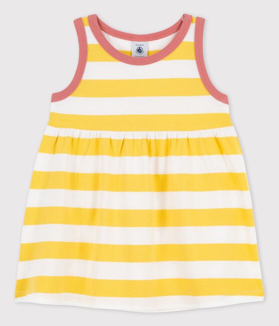 Babies' Sleeveless Striped Jersey Dress ORGE yellow/MARSHMALLOW white