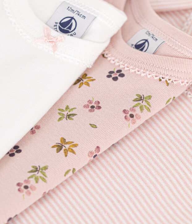 Babies' short-sleeved floral cotton bodysuits - 3-pack multicolor