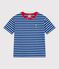 Children's short-sleeved stripy cotton T-shirt CREPUSCULE blue/MARSHMALLOW