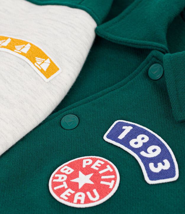 Children's varsity-style jacket in colourblock cotton green/beige