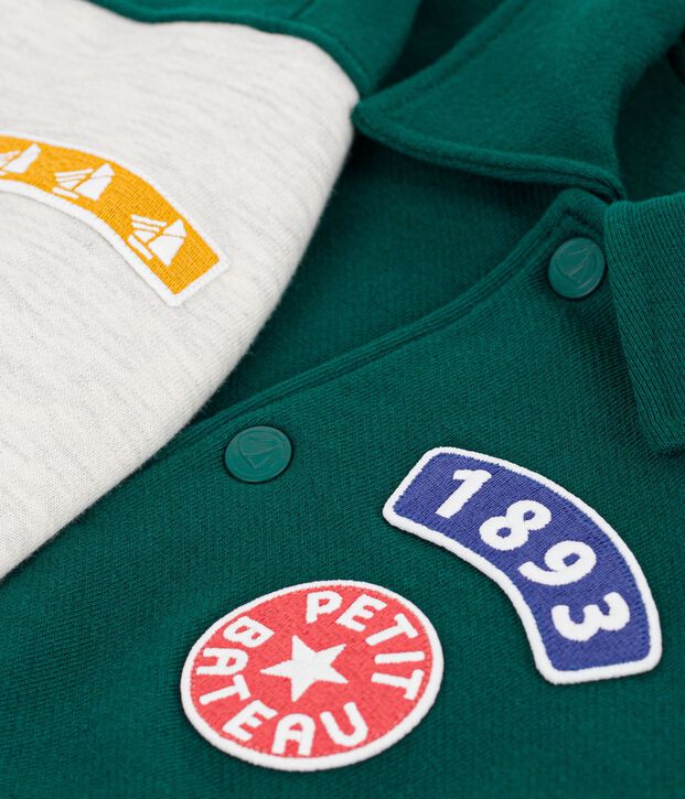Children's varsity-style jacket in colourblock cotton green/beige