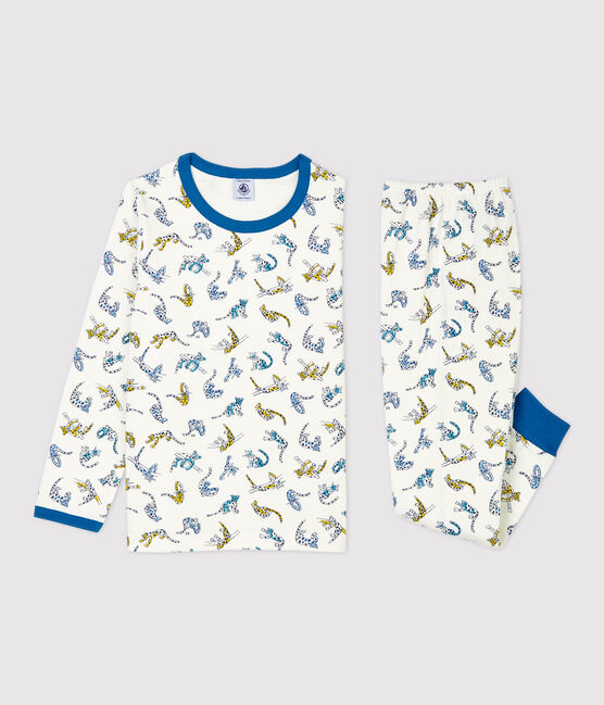 Boys' Panther Organic Cotton Knit Pyjamas MARSHMALLOW white/MULTICO white