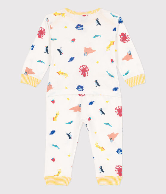 Popperless and Footless Cotton Sea Animals Sleepsuit MARSHMALLOW white/MULTICO white