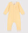 Babies' Stripy Wool and Organic Cotton Jumpsuit OCRE yellow/MARSHMALLOW white