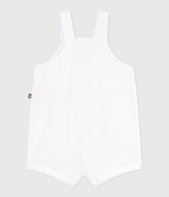 Babies' short-legged plain cotton dungarees ECUME white