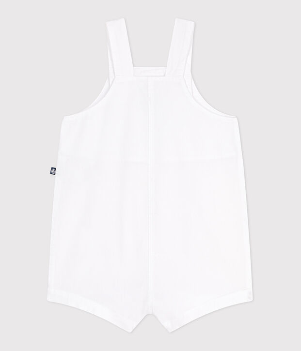 Babies' short-legged plain cotton dungarees white