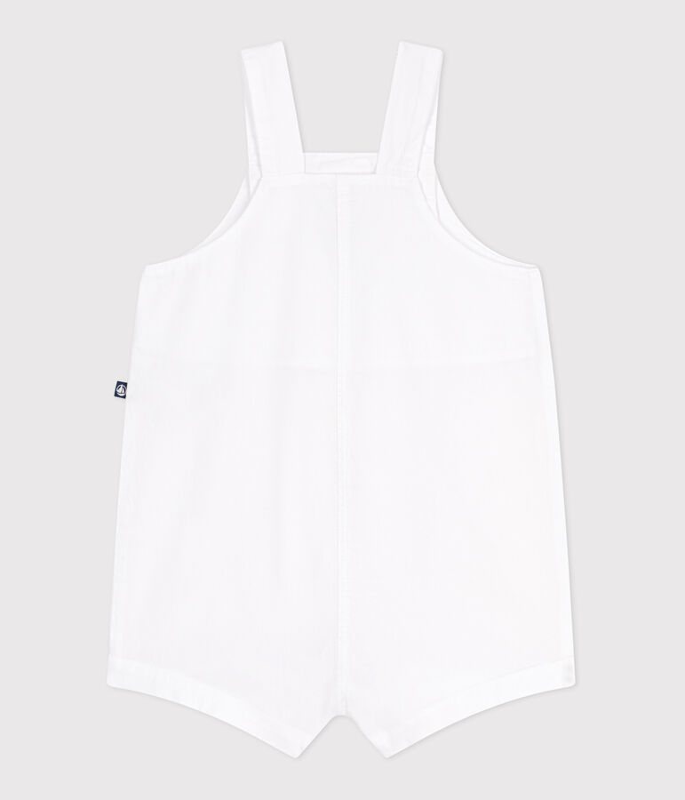 Babies' short-legged plain cotton dungarees white