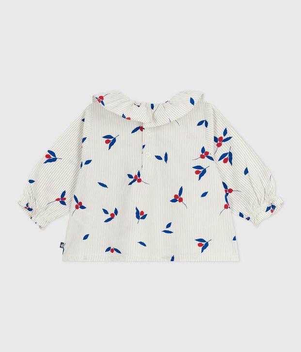 Babies' long-sleeved berry-print cotton poplin blouse blue/multicolor