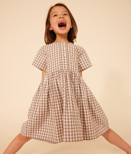 Girls' Short-Sleeved Seersucker Dress MARECAGE /SALINE