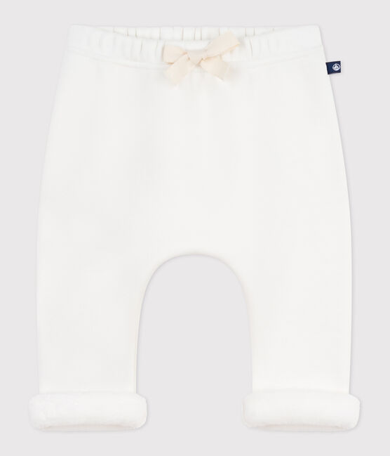 Babies' soft, warm plain cotton trousers MILK Ecru