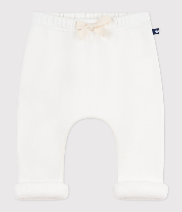 Babies' plain cotton trousers Ecru