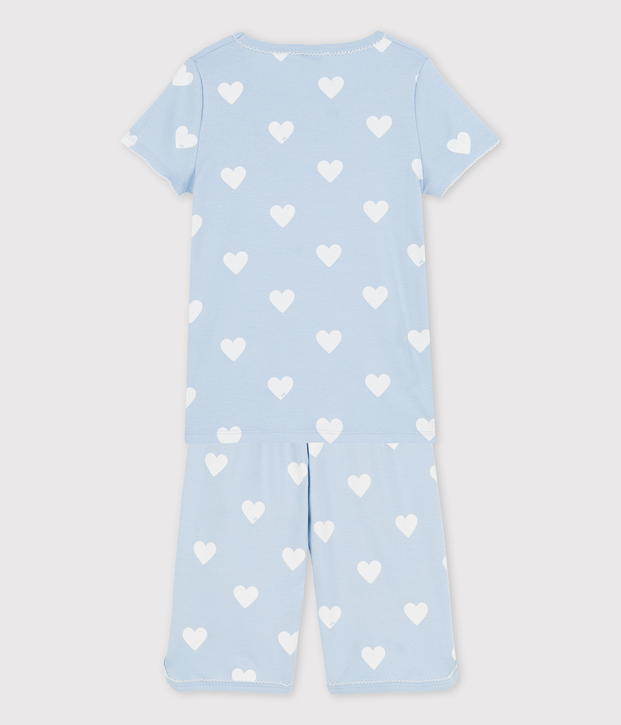 Girls' Blue Heart Pattern Organic Cotton Short Pyjamas blue/white