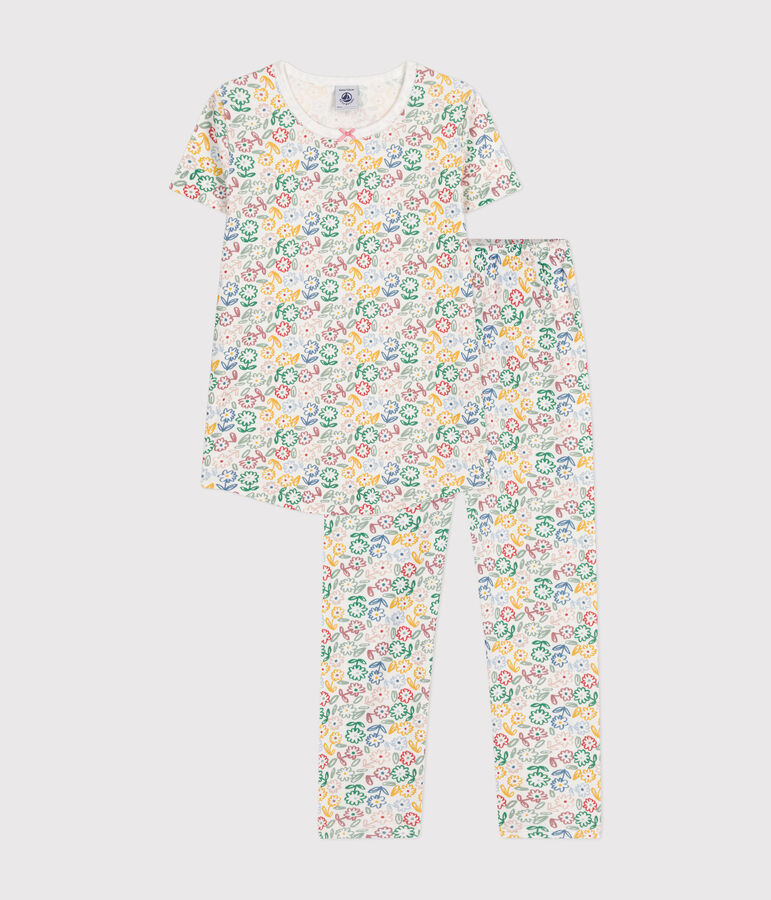 Children's floral print cotton pyjamas white/multicolor