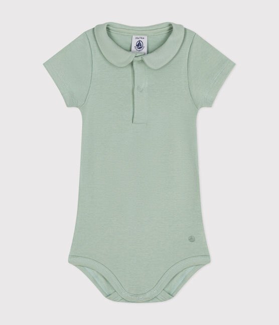 Babies' Short-Sleeved Cotton Bodysuit with Peter Pan Collar HERBIER green