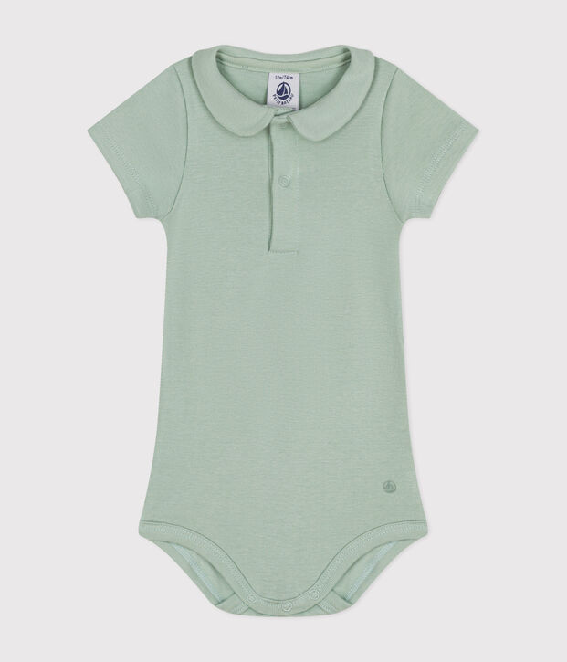 Babies' Short-Sleeved Cotton Bodysuit with Peter Pan Collar green