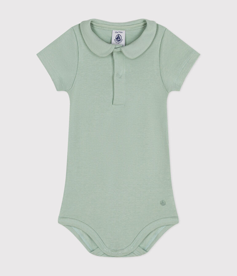 Babies' Short-Sleeved Cotton Bodysuit with Peter Pan Collar green