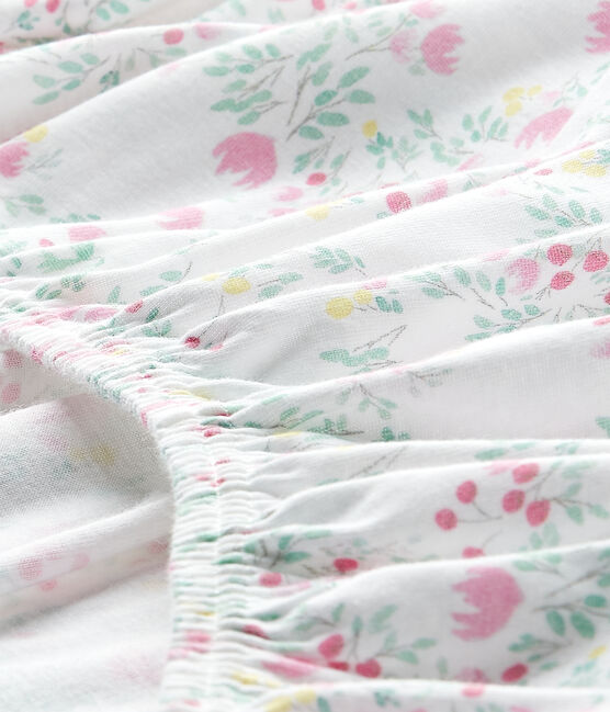 Baby girl's 120 x 60 fitted crib sheet ECUME white/MULTICO white